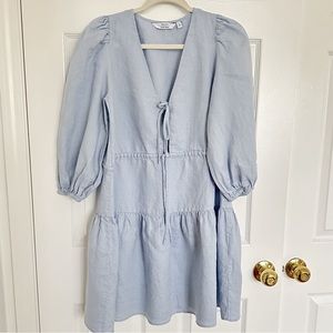 & Other Stories Tie-Front Mini Dress in Light Blue, Size 2